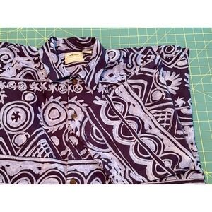 Hobie mens large‎ dark & light blue Polynesian Geometric Hawaiian pattern shirt
